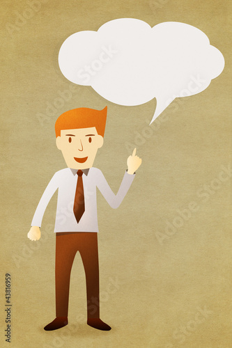 Illustration: Business man with bubble talk tag Business man with bubble talk tag