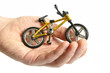 A small toy bicycle in hand