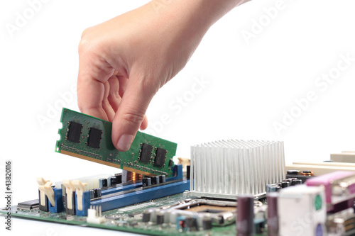 Photo: Computer mainboard hardware and installation memory Computer mainboard hardware and installation memory