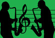 Illustration: musiker und notenschlüssel musiker und notenschlüssel
