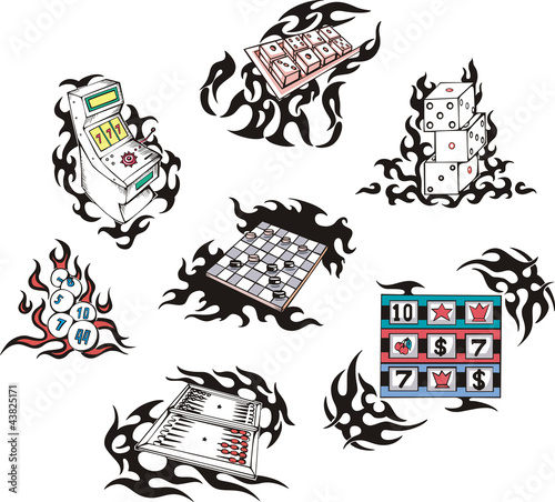 Vector: Gambling tattoos with flames Gambling tattoos with flames