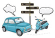 Vector: car and vehicle near street sign car and vehicle near street sign