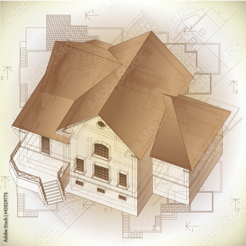 Vector: Architectural background with a 3D building model Architectural background with a 3D building model