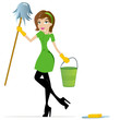 Cleaning Woman with Mop and Bucket