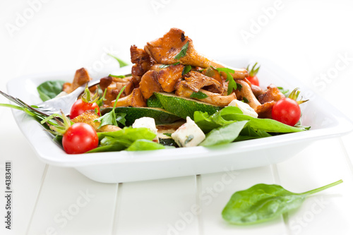 Photo: Fresh baby spinach with roasted chanterelle mushrooms Fresh baby spinach with roasted chanterelle mushrooms