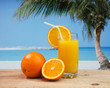 Photo: Glass of orange juice on a beach Glass of orange juice on a beach