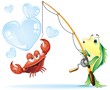 Pesce e Granchio Innamorati Cartoon Fish and Crab in Love-Vector