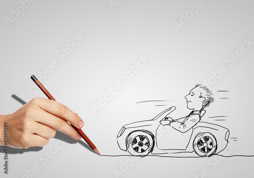 Photo: Drawing of a man in a car Drawing of a man in a car