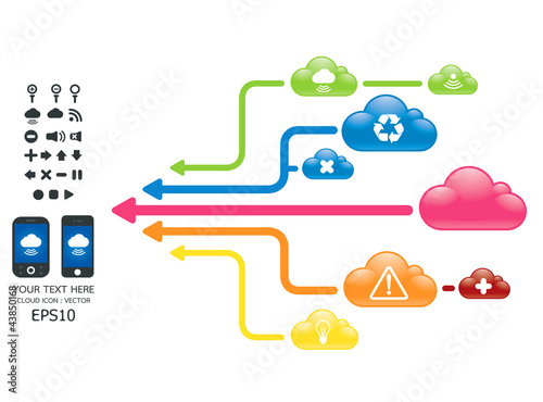 Vector: cloud color arrow graph with mobile vector cloud color arrow graph with mobile vector