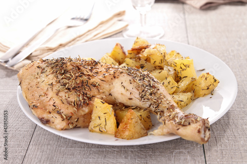 Photo: grilled chicken leg and potato grilled chicken leg and potato