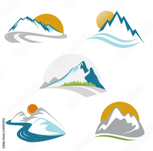 Vector: Blue mountains emblem set Blue mountains emblem set