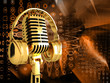 Microphone on abstract musical background