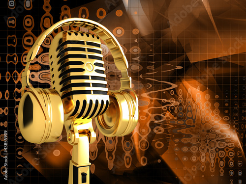 Illustration: Microphone on abstract musical background Microphone on abstract musical background