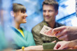 Couple at bank counter