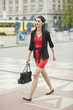 Woman walking on street