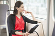 Woman traveling in a bus and thinking