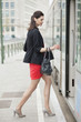 Woman boarding a bus