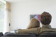 Rear view of a couple watching television