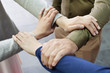 Close-up of connecting hands of business executives