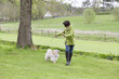 Woman playing with her dog