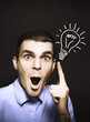 Business man pointing to light bulb illustration