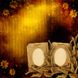 The old paper frame with autumn leaves on the grunge abstract ba