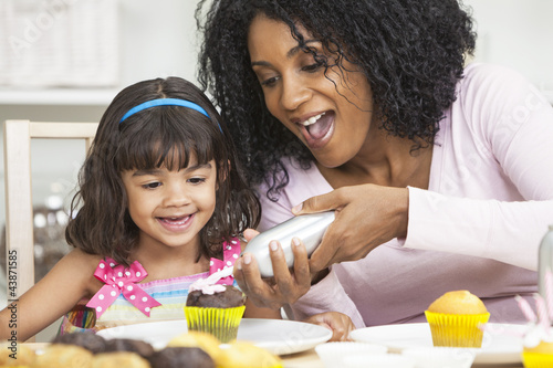 Photo: African American Mother Mixed Race Daughter Frosting Icing Cakes African American Mother Mixed Race Daughter Frosting Icing Cakes