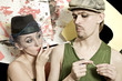 Young man and woman in retro style