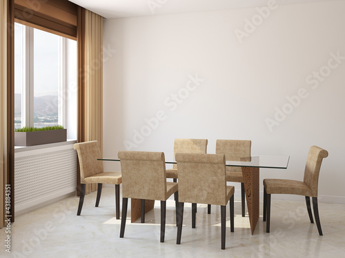 Illustration: Dining-room interior. Dining-room interior.