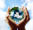 Illustration: earth globe in his hands earth globe in his hands