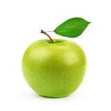 Green apple with leaf isolated on white background