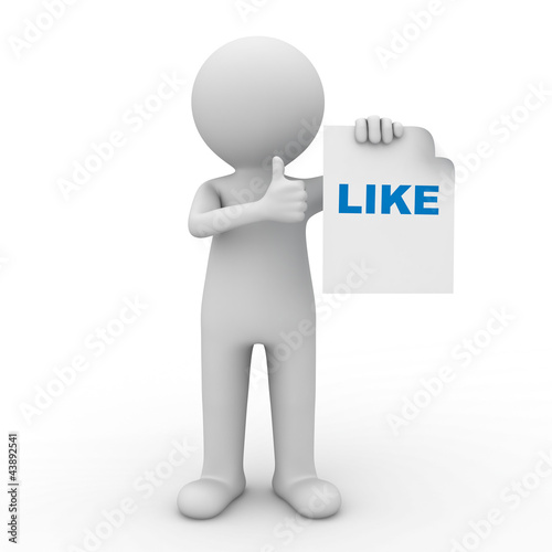 Illustration: 3d man showing thumbs up like on white background 3d man showing thumbs up like on white background