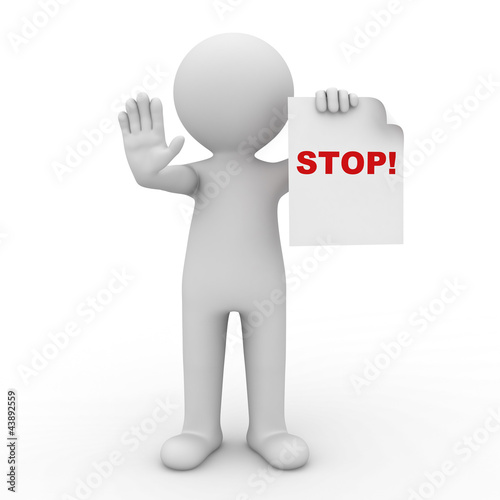 Illustration: 3d man making stop sign on white background 3d man making stop sign on white background