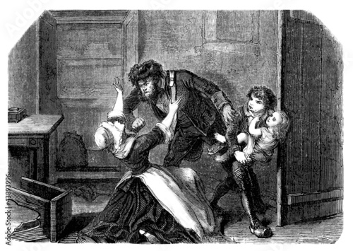Illustration: Marital Abuse - Violence conjugale - 19th century Marital Abuse - Violence conjugale - 19th century