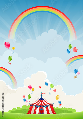 Vector: Travelling circus and rainbow Travelling circus and rainbow