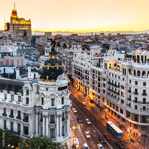 Photo: Panoramic view of Gran Via, Madrid, Spain. Panoramic view of Gran Via, Madrid, Spain.