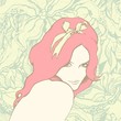 Woman face and abstract floral background