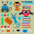 Vector: Scrapbook set school theme funny animals and elements Scrapbook set school theme funny animals and elements