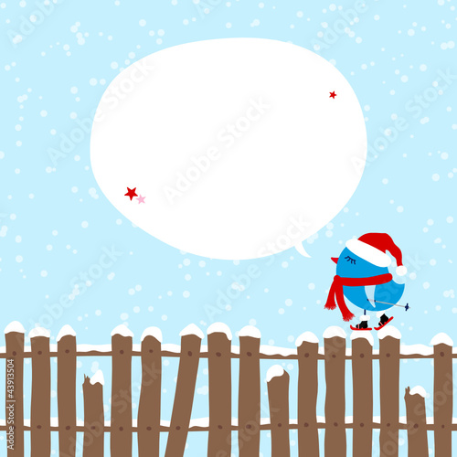 Vector: Blue Bird Skiing On Fence Christmas Speech Bubble Blue Bird Skiing On Fence Christmas Speech Bubble