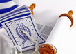 Jewish Tallit Prayer Shawl Over Torah Scroll