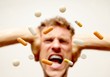 Tabletten auf Glasplatte mit Patient im Hintergrund