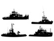 Set of silhouettes of towboat