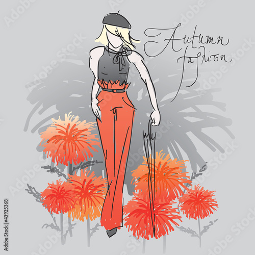 Vektor: Autumn tangerine fashion / Realistic vector sketch Autumn tangerine fashion / Realistic vector sketch