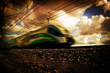 Modern train at fast speed. Transportation. 