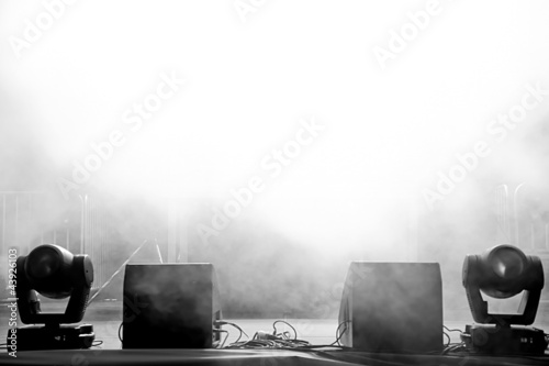 Photo: Empty concert stage in disco lights and smoke Empty concert stage in disco lights and smoke