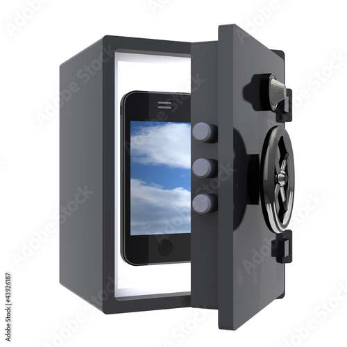 Illustration: smartphone protected in a safe smartphone protected in a safe
