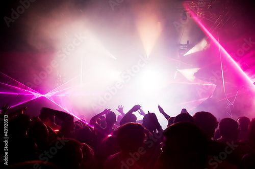 Photo: People hands up on music concert, disco party. People hands up on music concert, disco party.