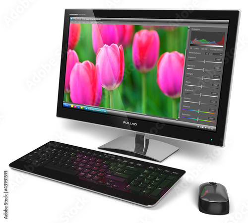 Illustration: Desktop computer with photo editing software Desktop computer with photo editing software