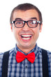 Funny nerd man laughing