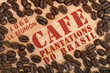 coffee beans on wooden box